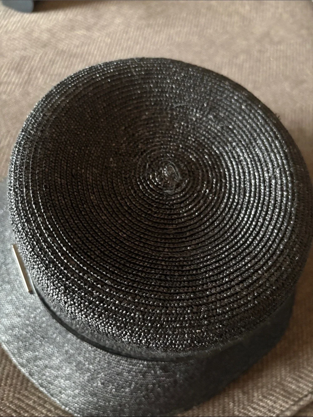 Burberry Black Raffia Bucket Hat with leather Trim sz medium